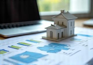 Financial charts and building model for investment consulting